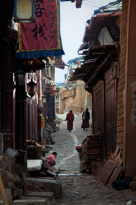 Monks in the alley of Shangri-la
